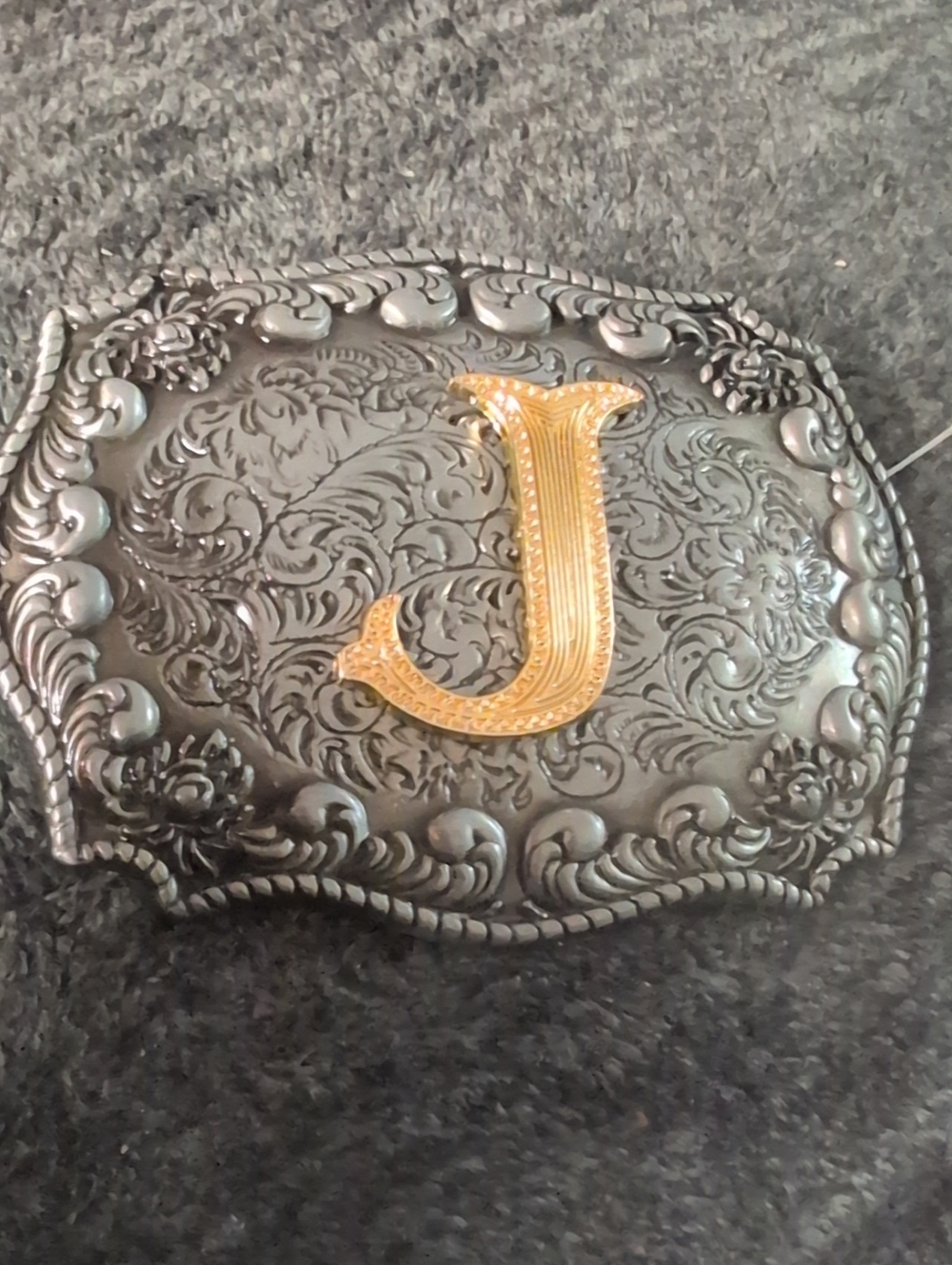 WMG Ornate Western Belt Buckle with Gold Letter J